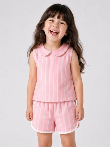 GIRLS STRIPED PETER PAN COLLAR CO-ORD SET