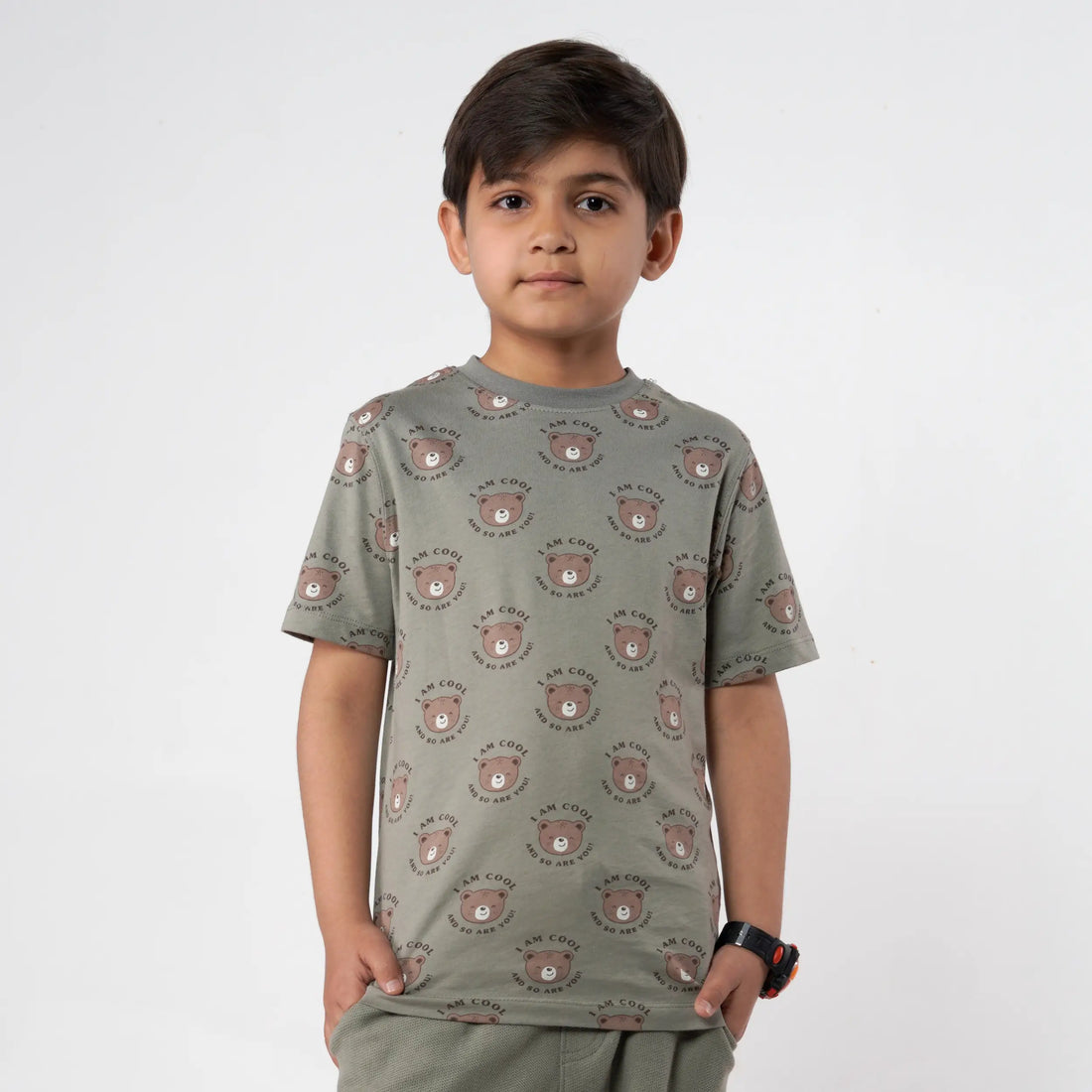 Boys Bear Printed Olive Tee image 0