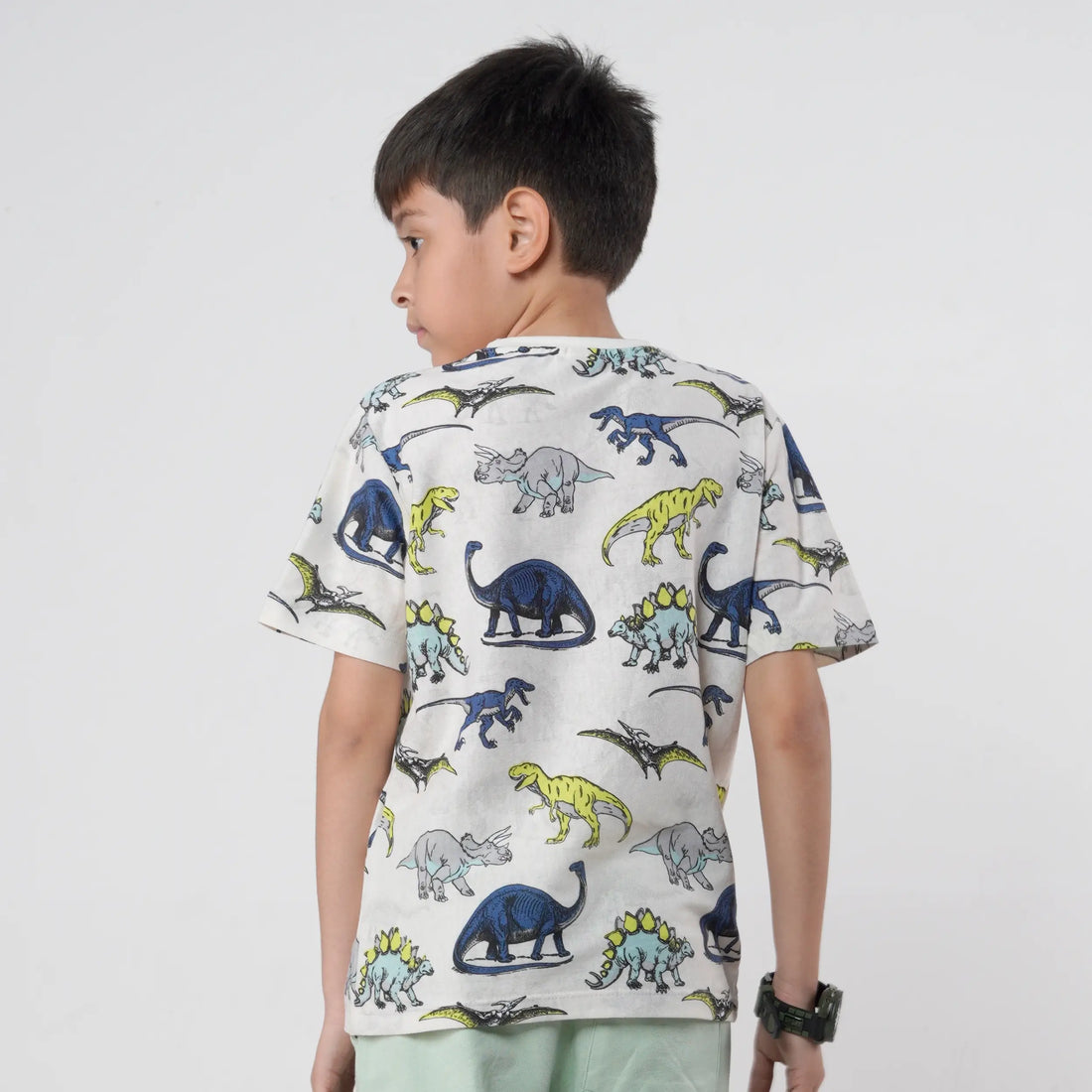 Boys Dinosaur Printed White Tee image 0