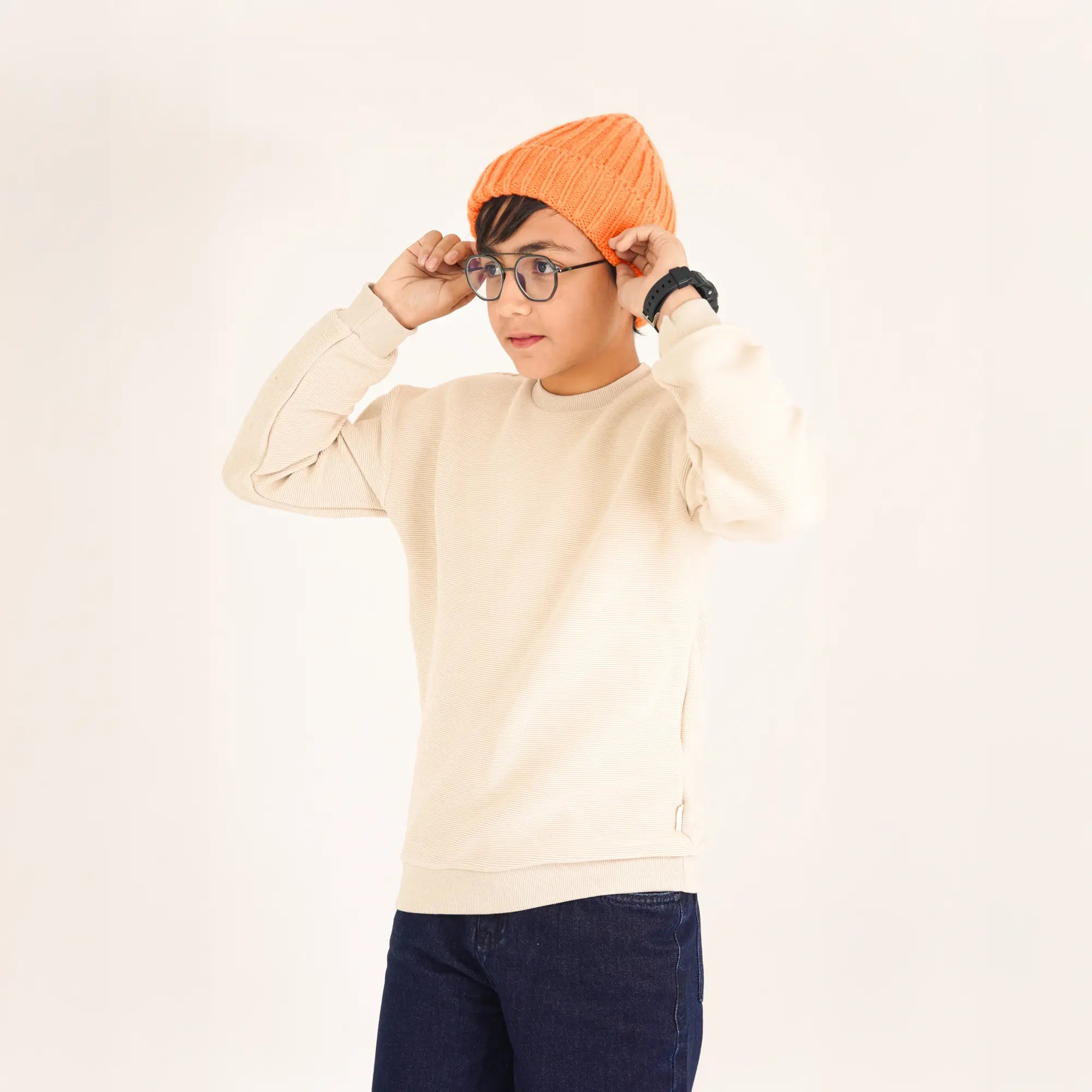 Beige Textured Sweatshirt image 2