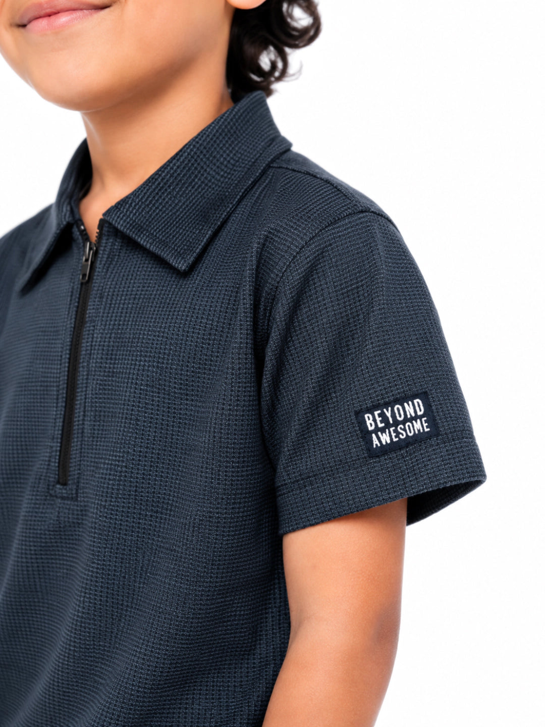 BOYS WAFFLE QUARTER-ZIP POLO SHIRT