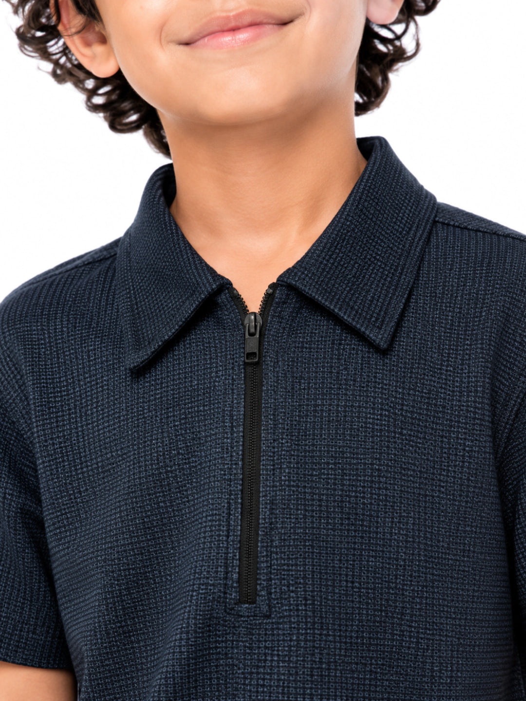 BOYS WAFFLE QUARTER-ZIP POLO SHIRT