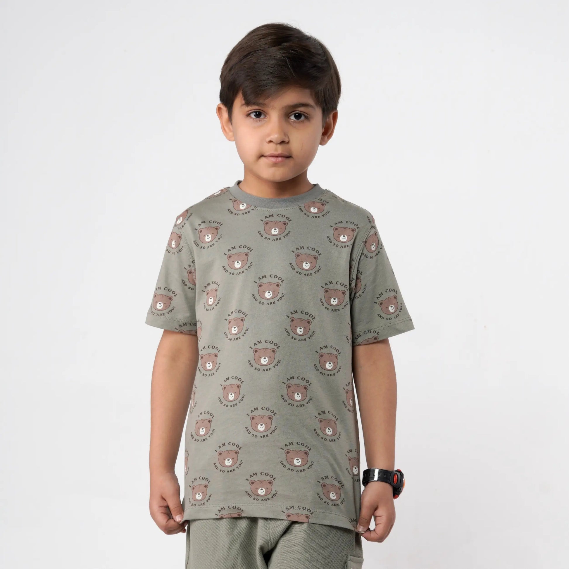 Boys Bear Printed Olive Tee image 3