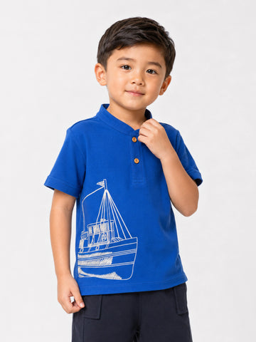 BOYS BOAT PRINT HENLEY SHIRT