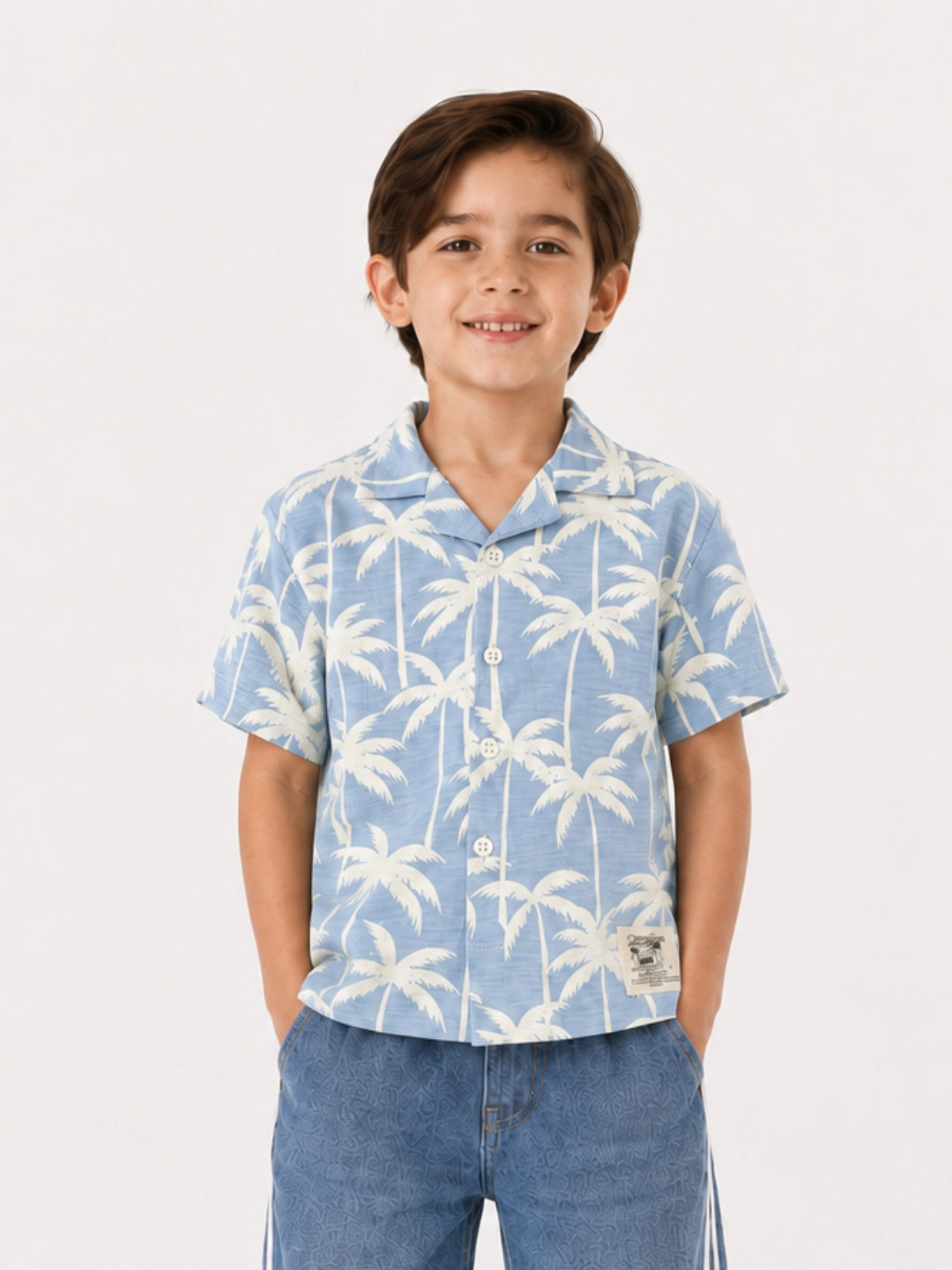 Boys' Boxy Fit Palm Resort Collar Shirt