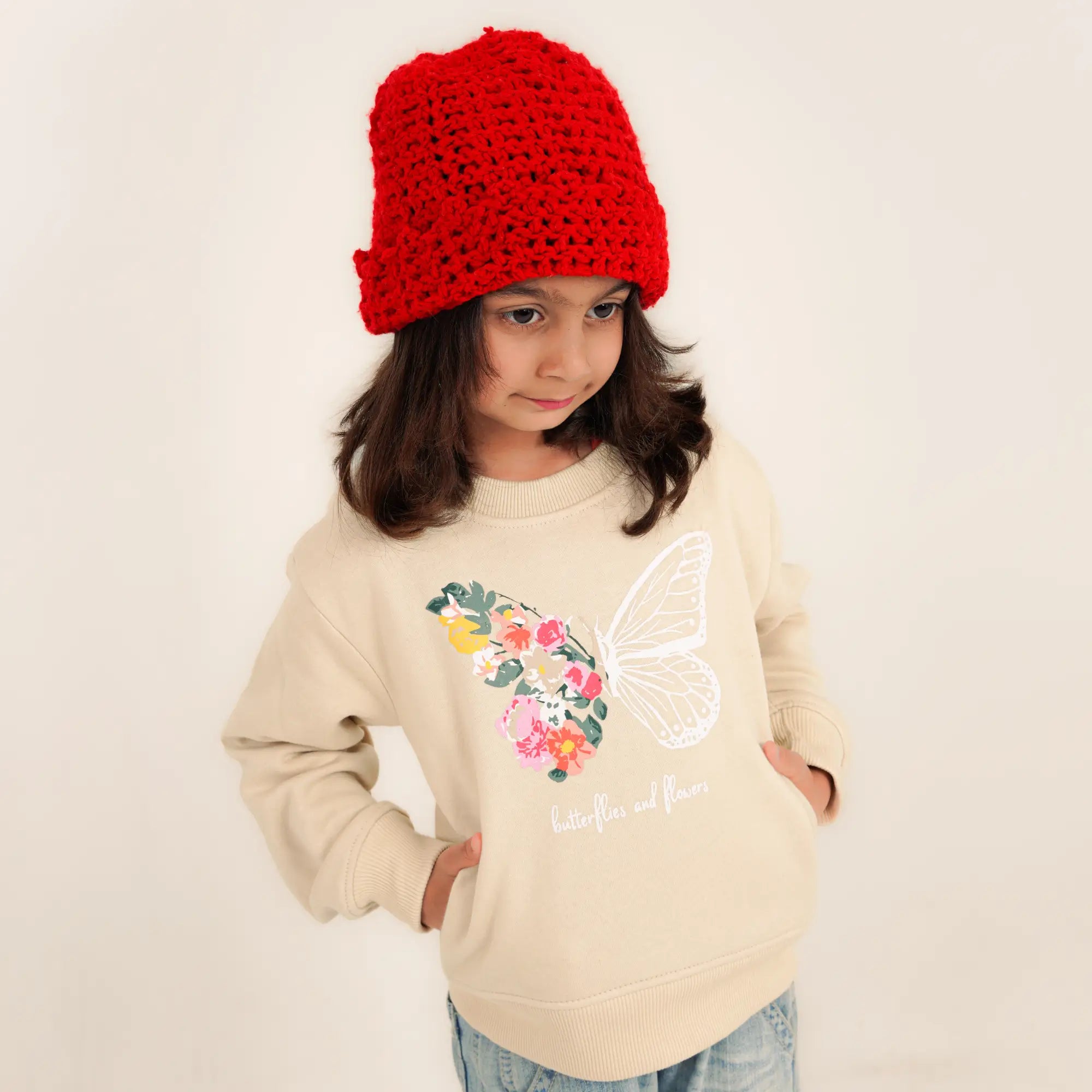 Butterflies & Flower Sweat - Beige