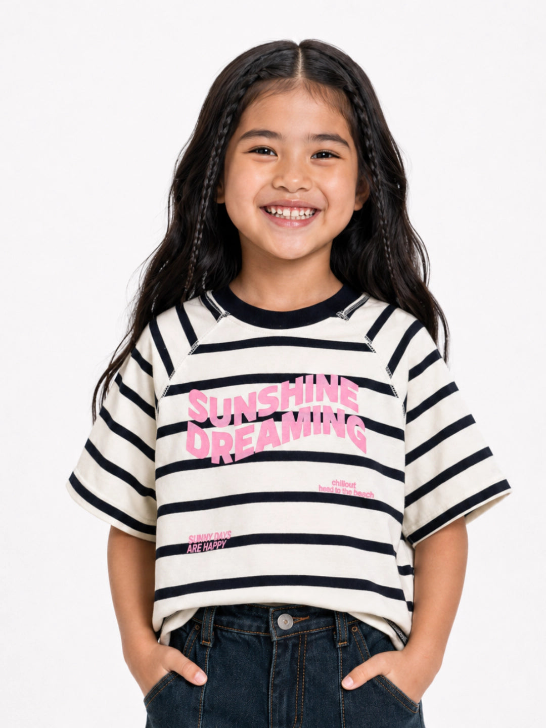 Girls Boxy Fit Striped Raglan Tee