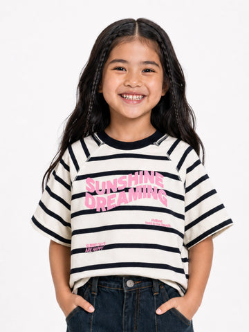 Girls Boxy Fit Striped Raglan Tee