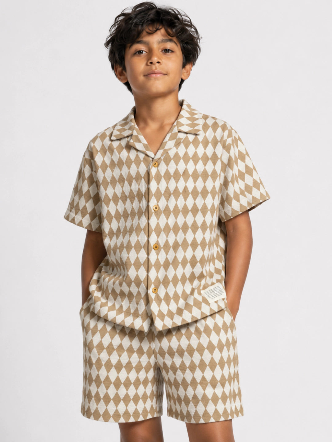Boys boxy fit checked resort co-ord set by Juniors.pk