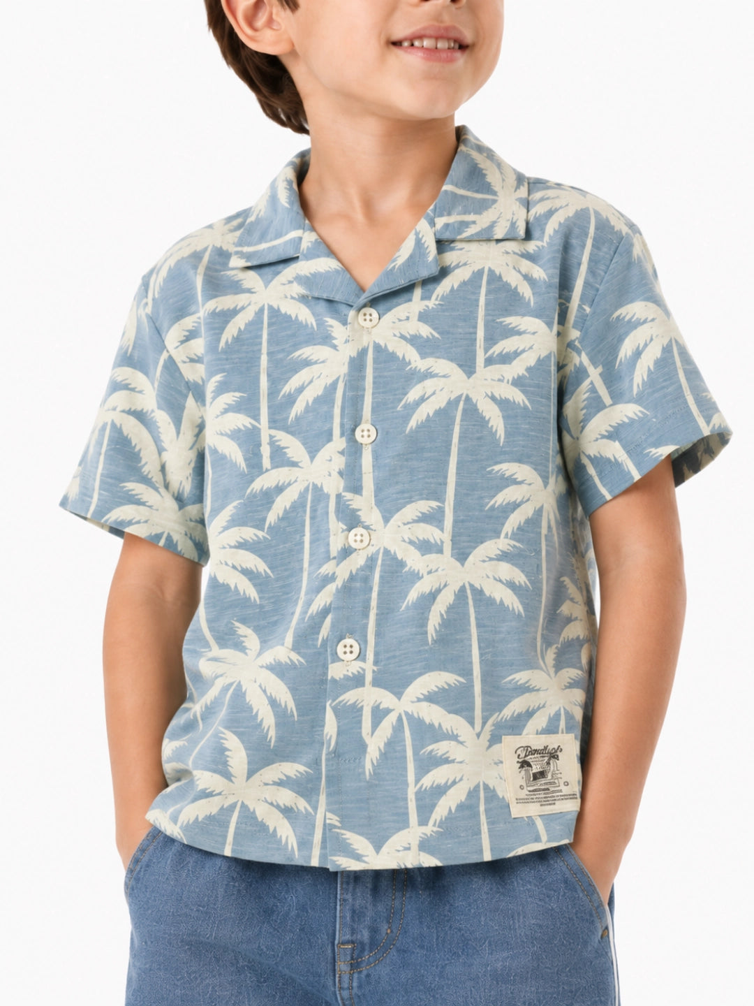 Boys boxy fit palm resort collar shirt by Juniors.pk