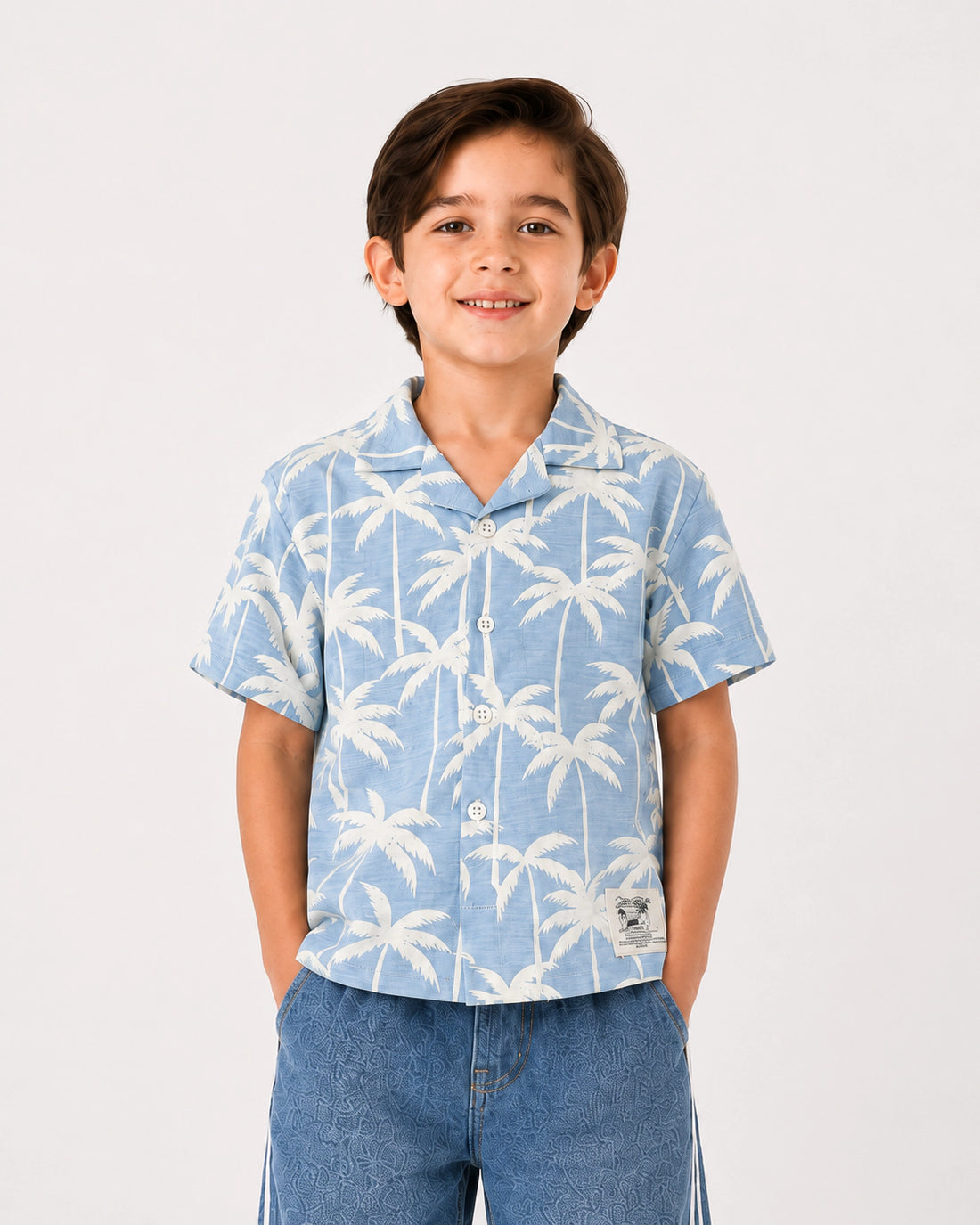 Boys boxy fit palm resort collar shirt by Juniors.pk