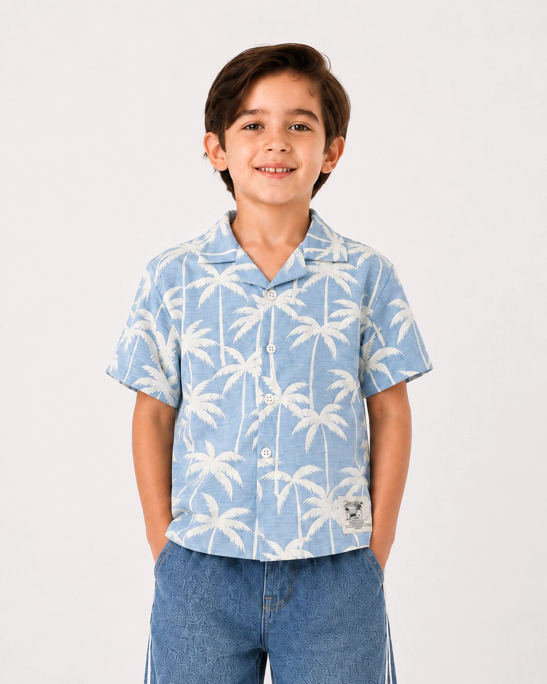 Boys boxy fit palm resort collar shirt by Juniors.pk