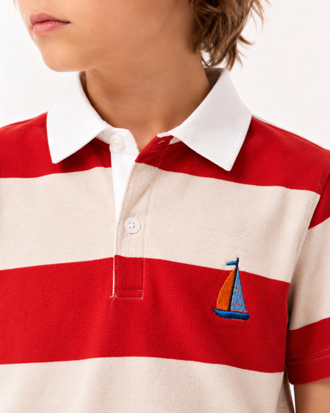 Boys boxy fit striped embroidered polo by Juniors.pk