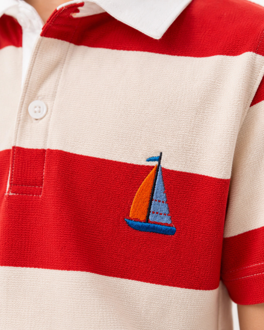 Boys boxy fit striped embroidered polo by Juniors.pk