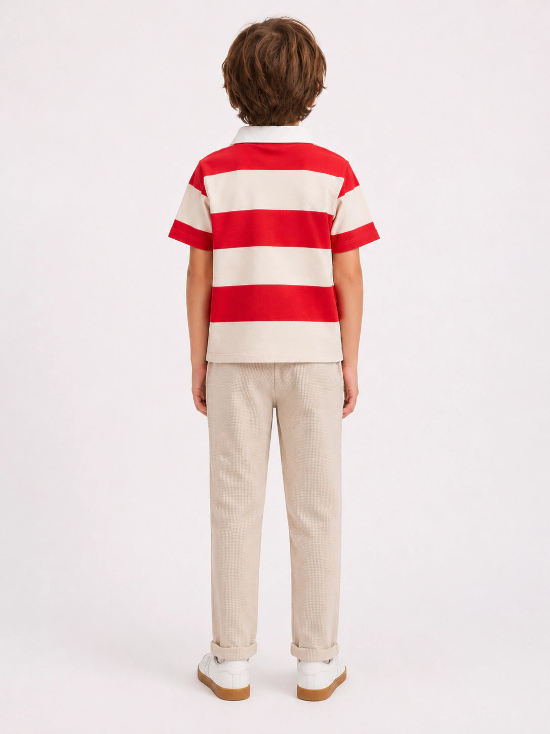 Boys boxy fit striped embroidered polo by Juniors.pk