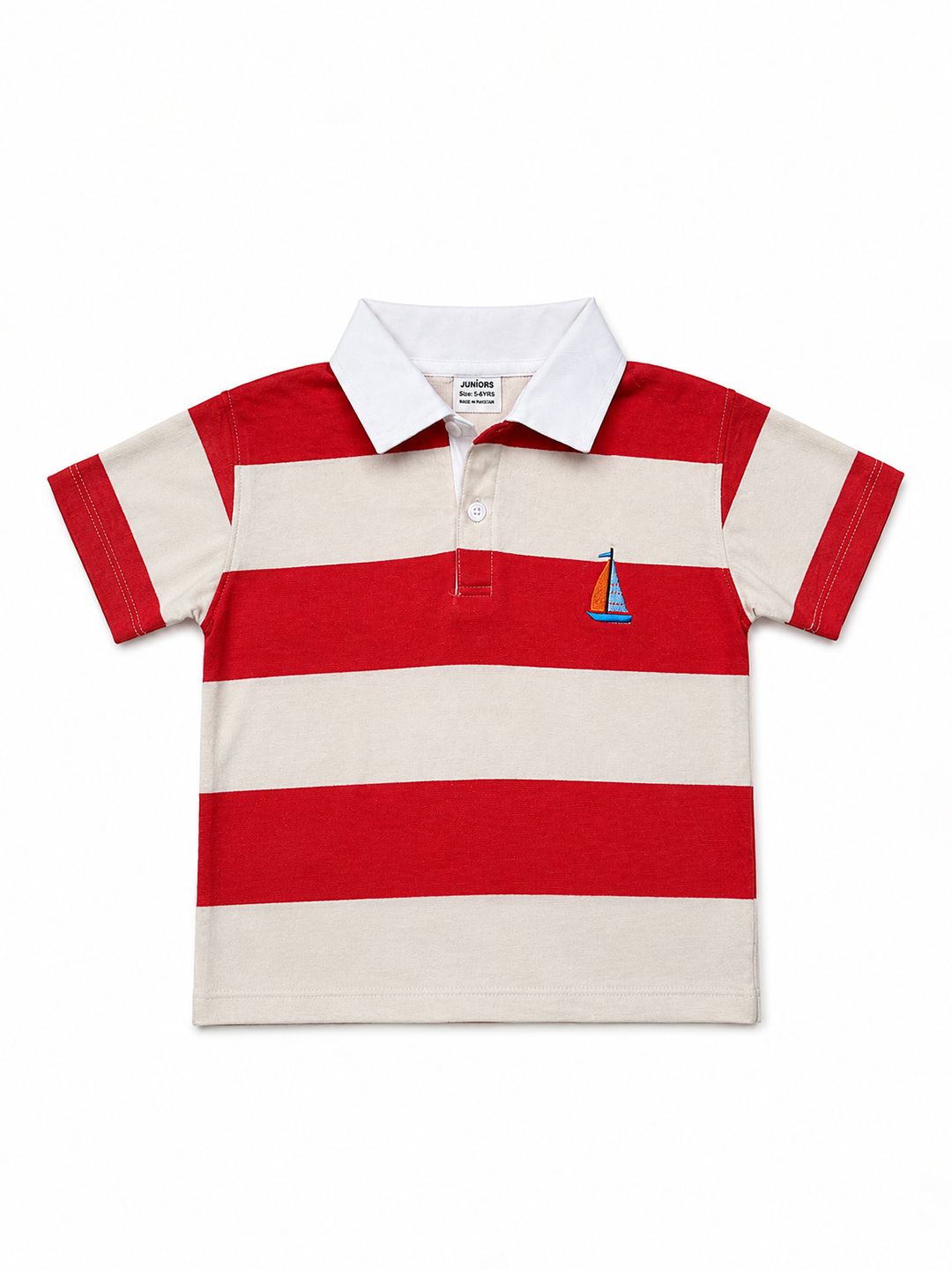 Boys boxy fit striped embroidered polo by Juniors.pk
