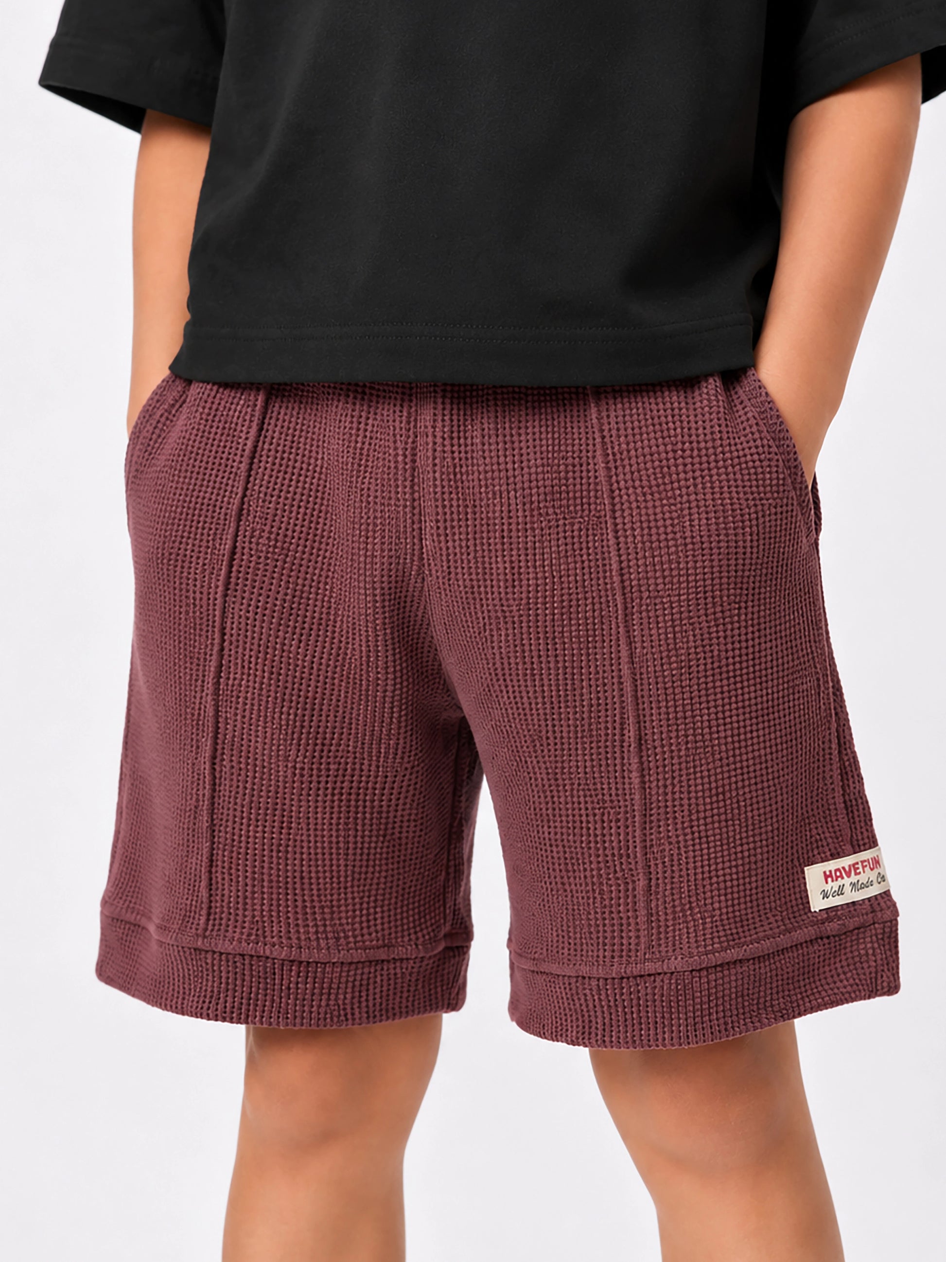 Boys paneled waffle shorts by Juniors.pk