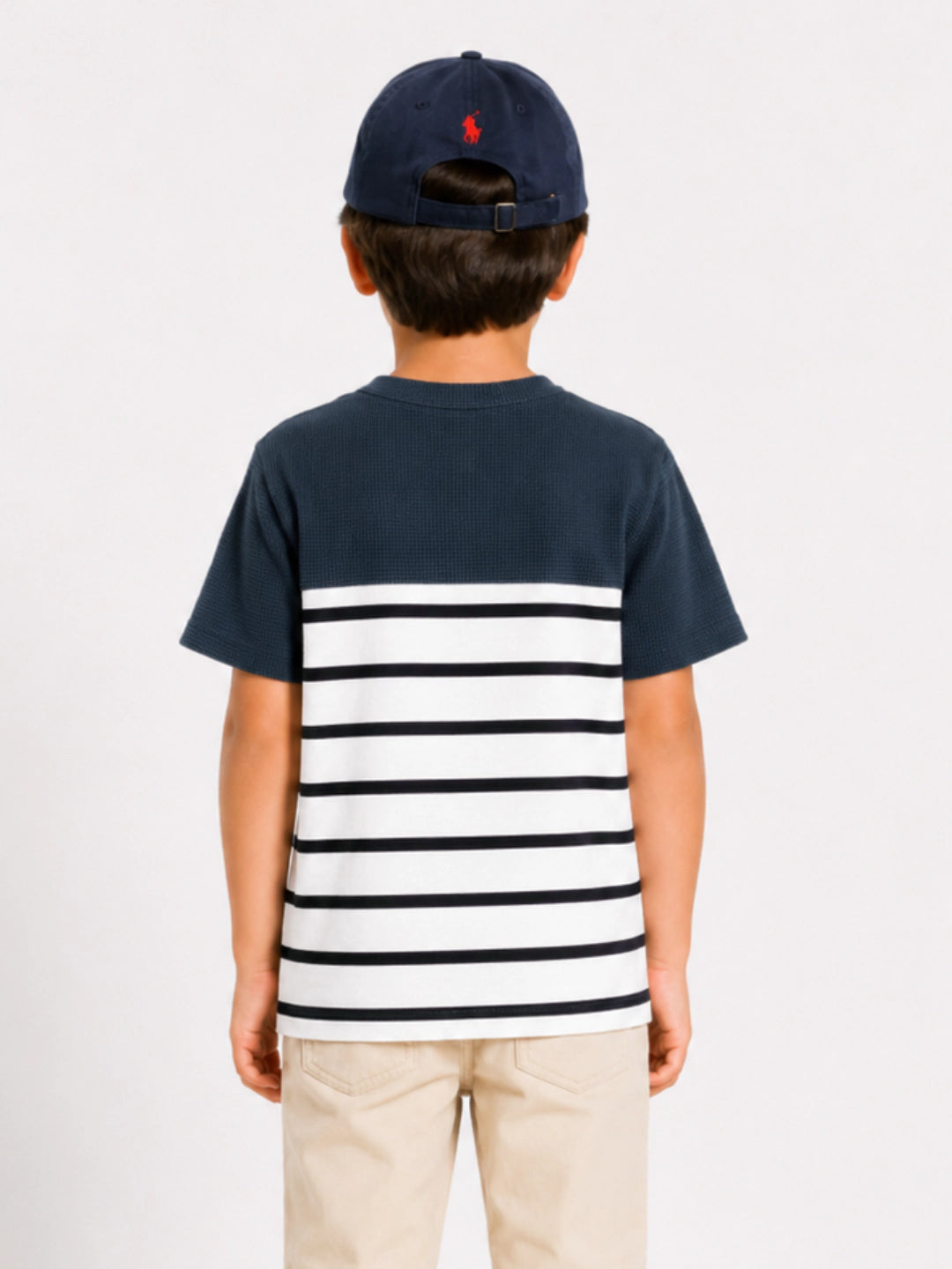 Boys textured panel striped tee by Juniors.pk
