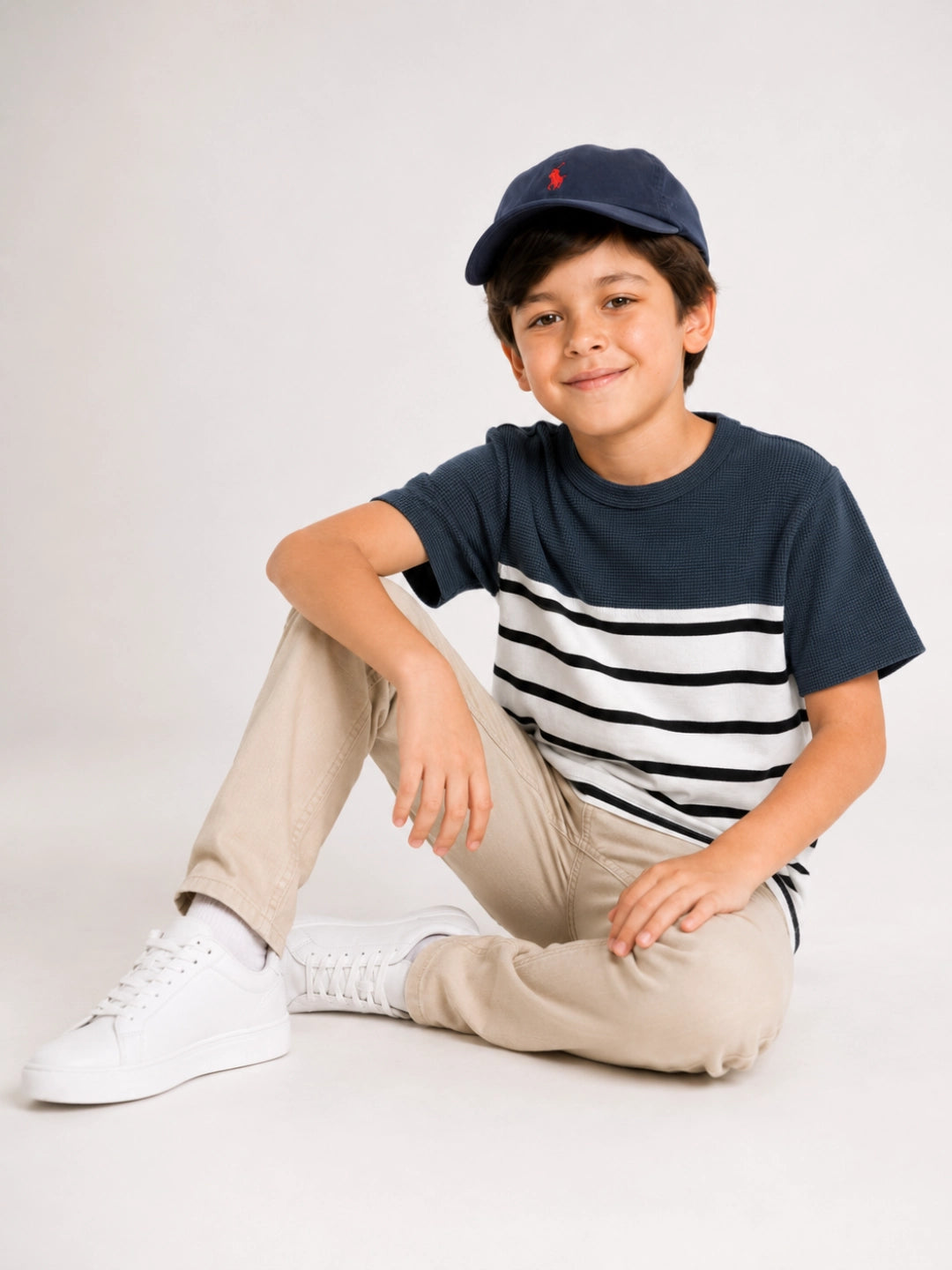 Boys textured panel striped tee by Juniors.pk