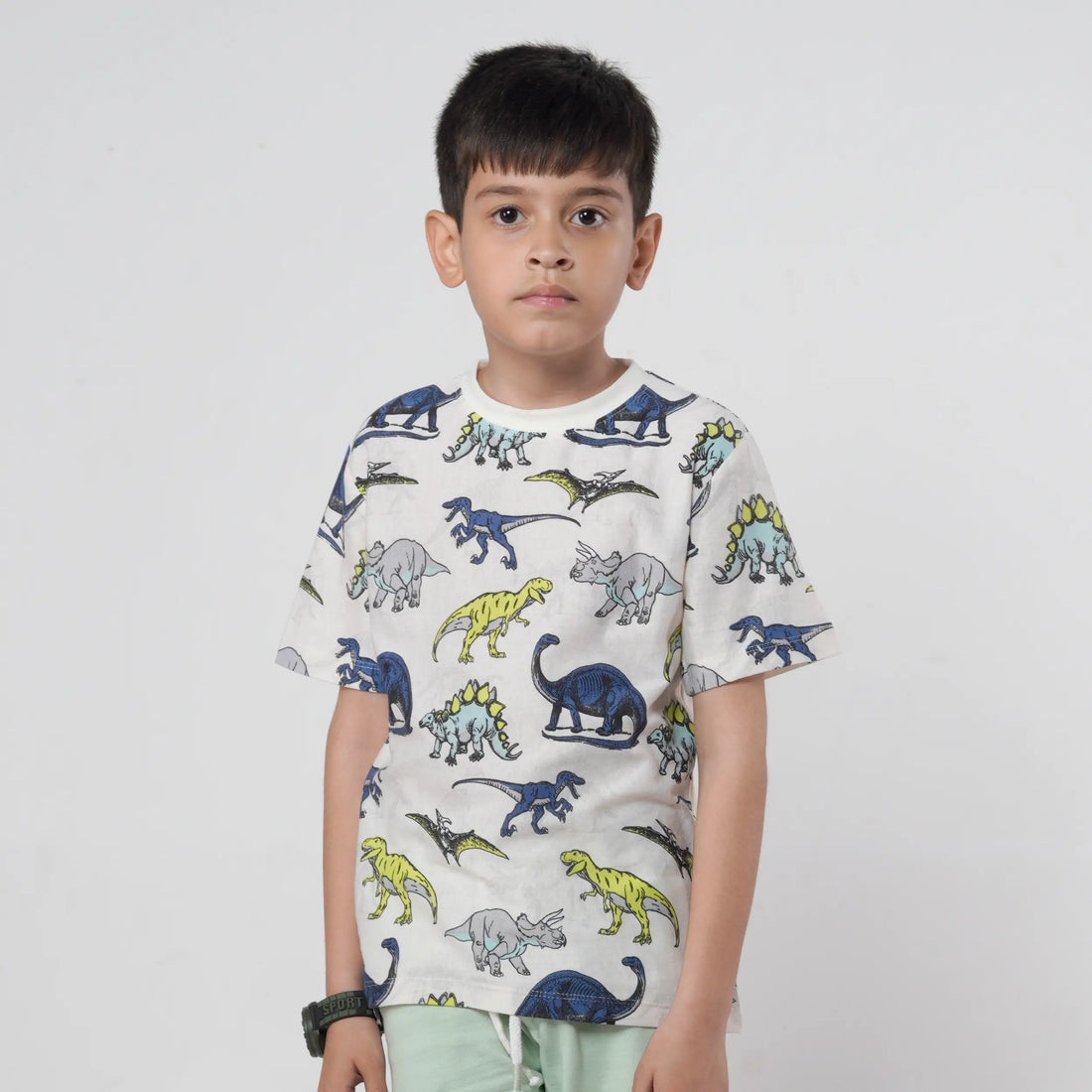 Boys Dinosaur Printed White Tee image 0