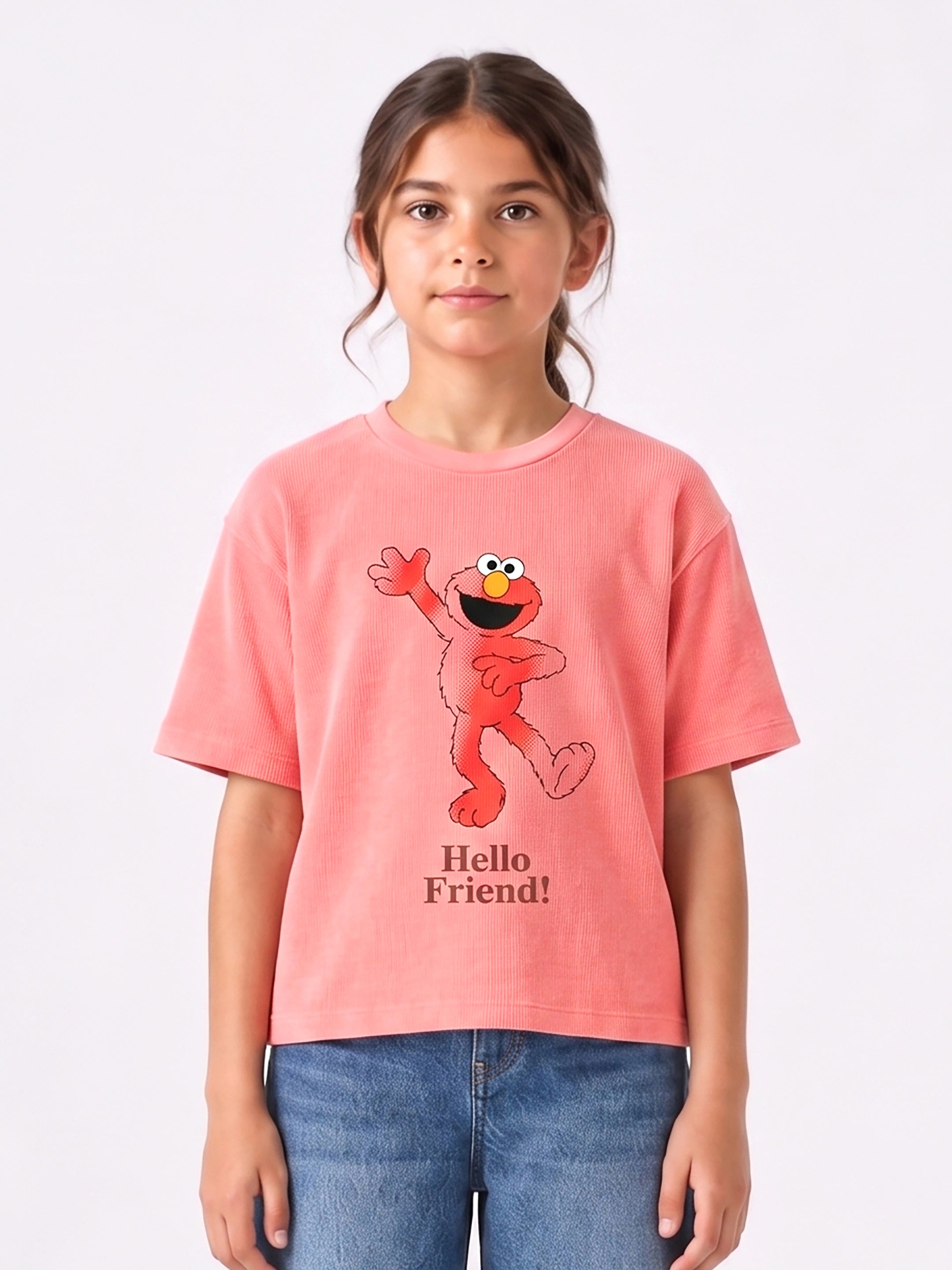 Girls Hello Friend textured tee by Juniors.pk
