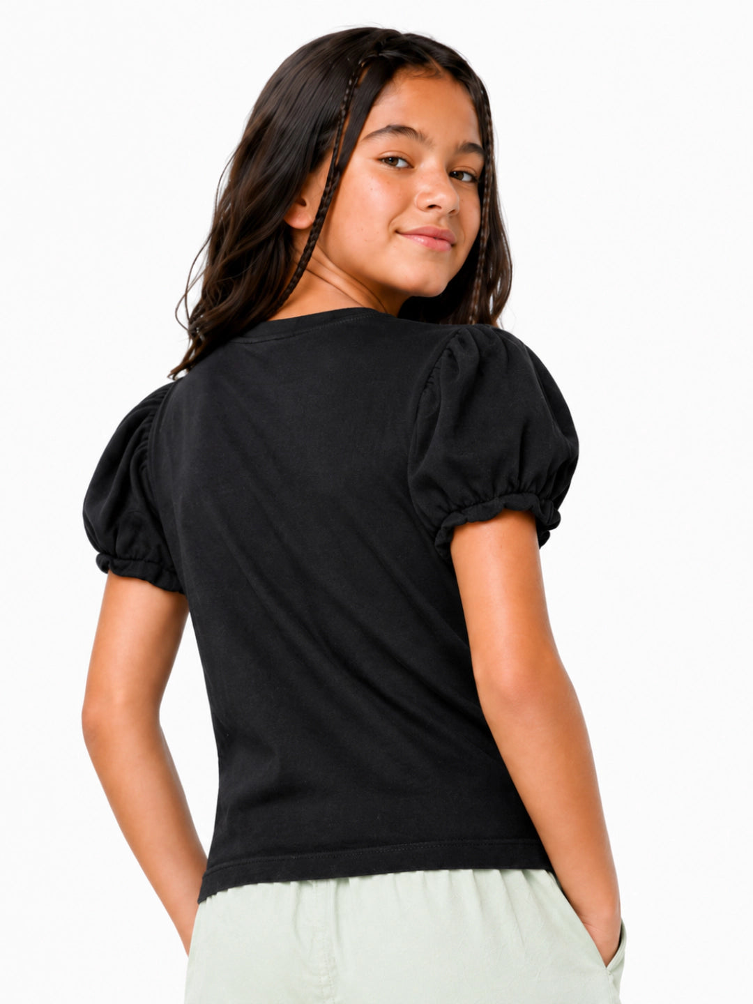 GIRLS PUFF SLEEVE SMILEY DAISY TEE