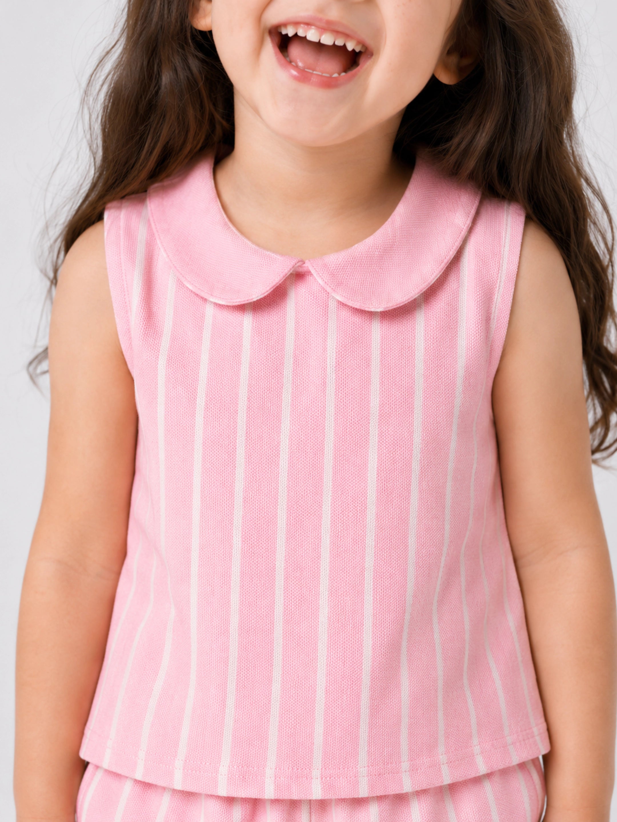 Girls striped Peter Pan collar co-ord set by Juniors.pk
