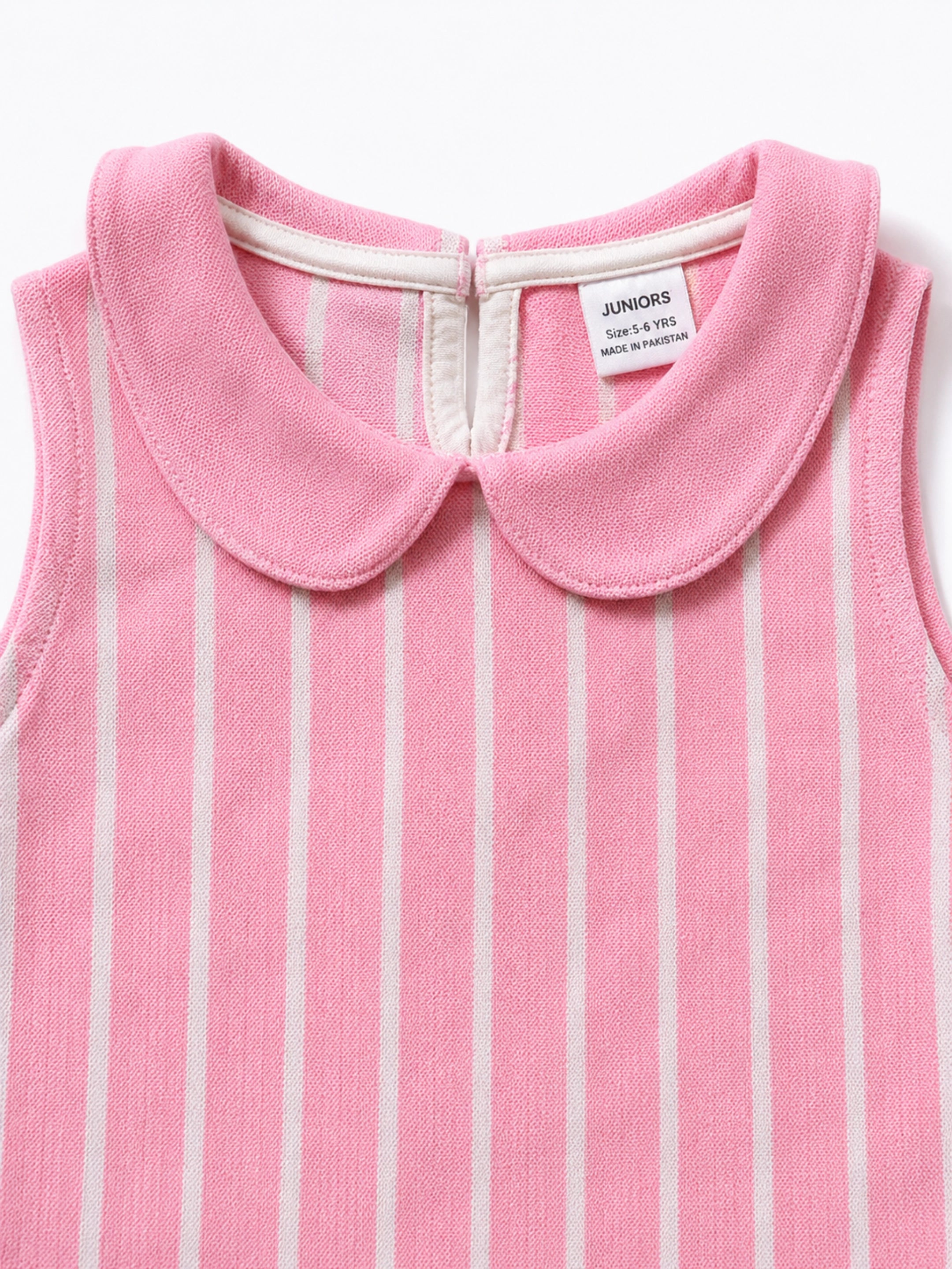 Girls striped Peter Pan collar co-ord set by Juniors.pk
