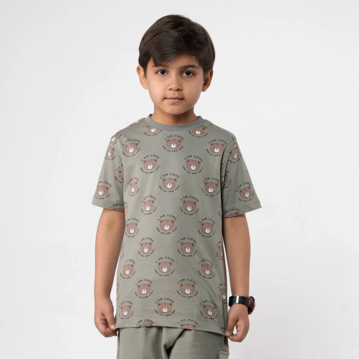 Boys Bear Printed Olive Tee Juniors.pk