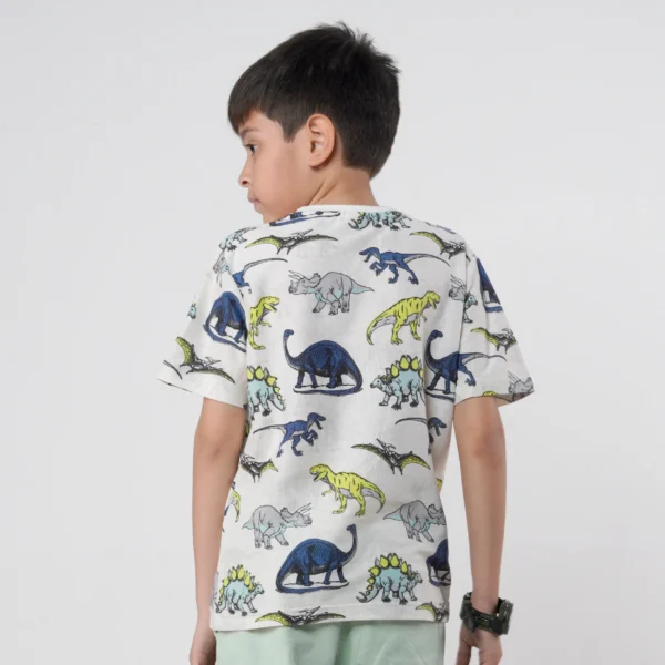 Boys Dinosaur Printed White Tee Juniors.pk