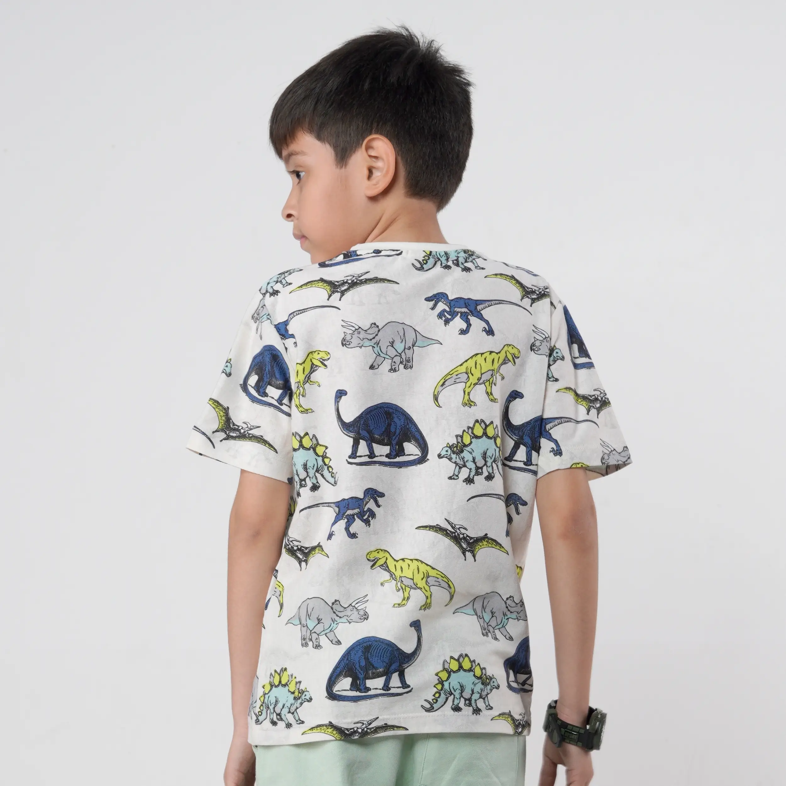 Boys Dinosaur Printed White Tee Juniors.pk