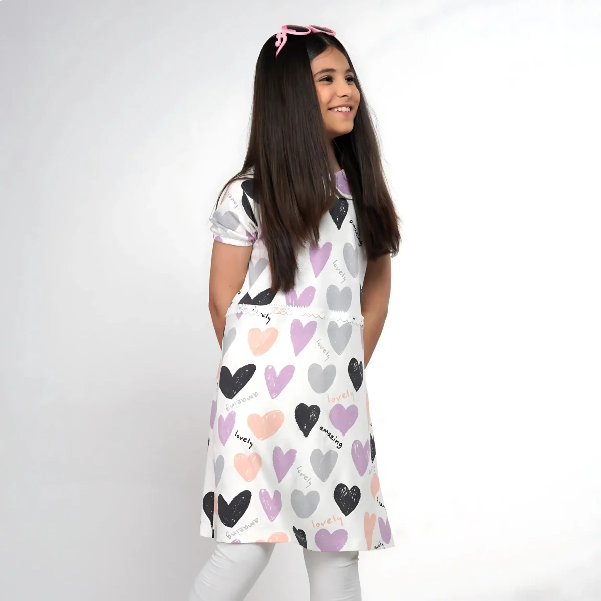 Girls Heart Printed Frock Juniors.pk