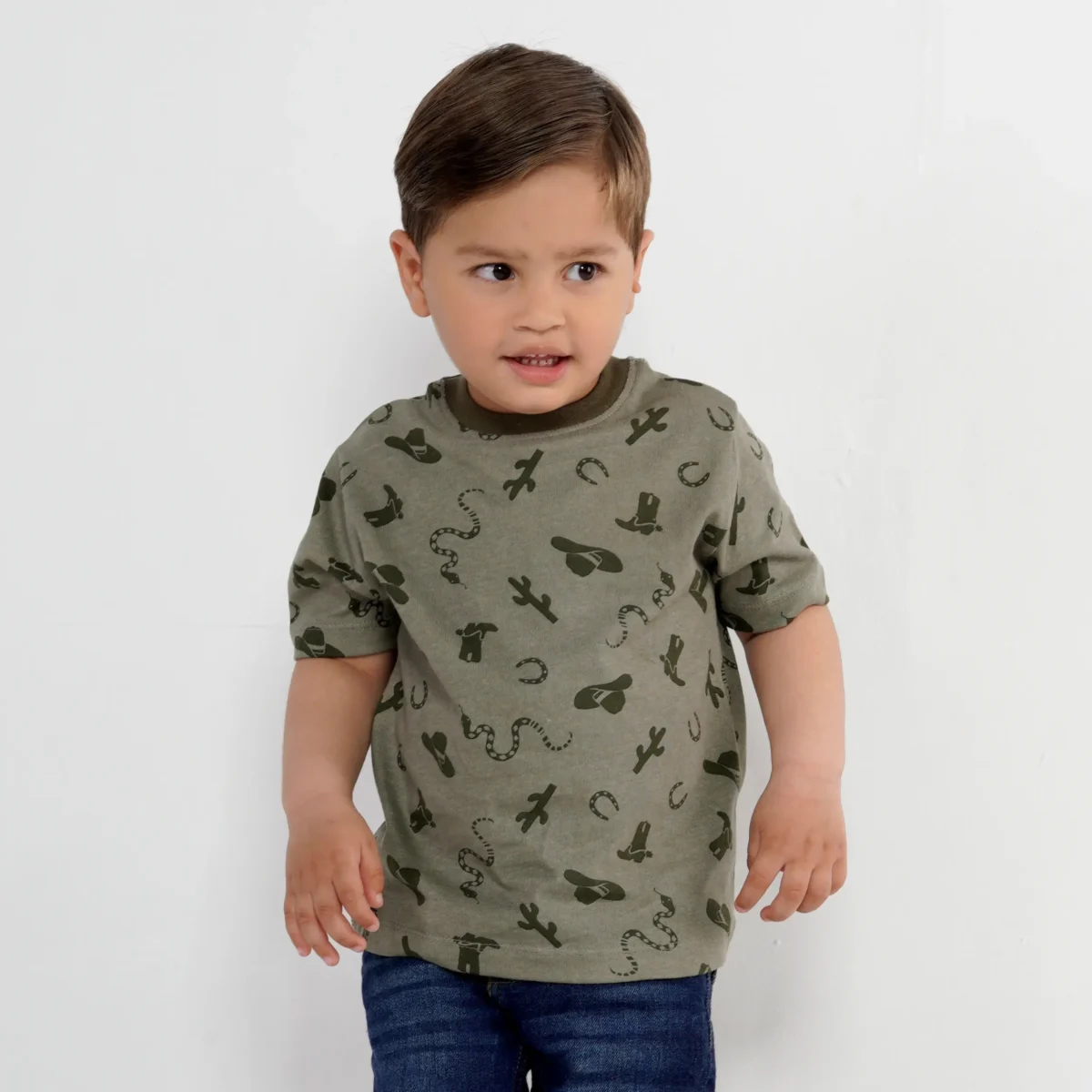 Olive Green Printed Tee Juniors.pk