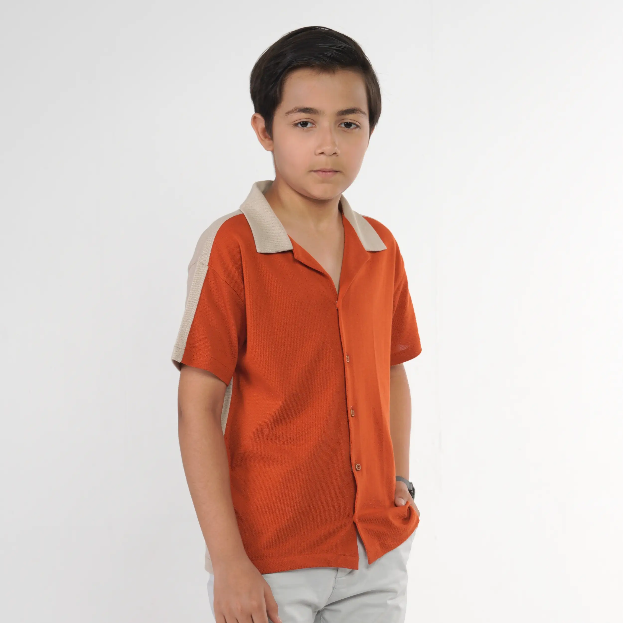 Rust Beige Cuban Collar Shirt Juniors.pk