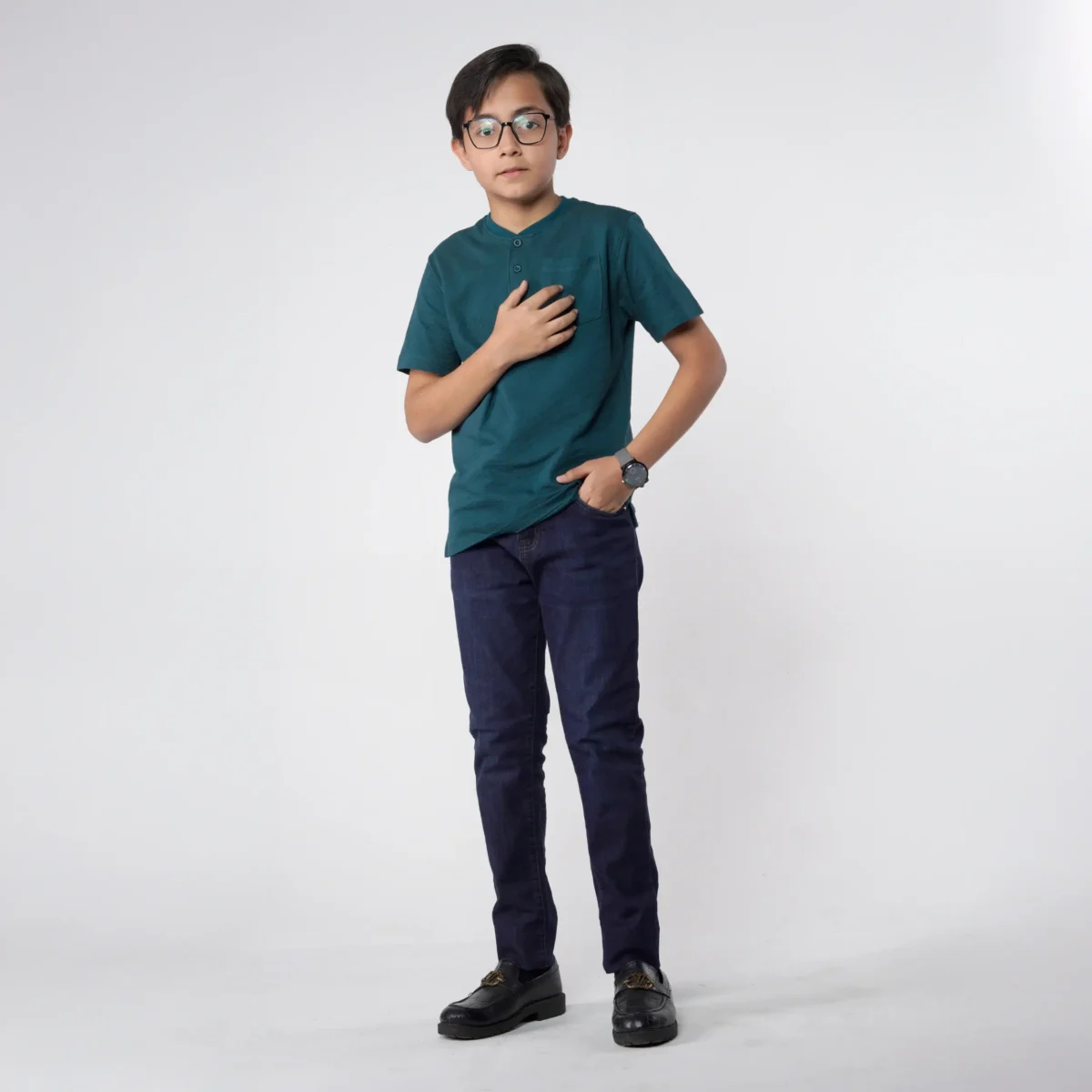 Teal Green Texture Henley