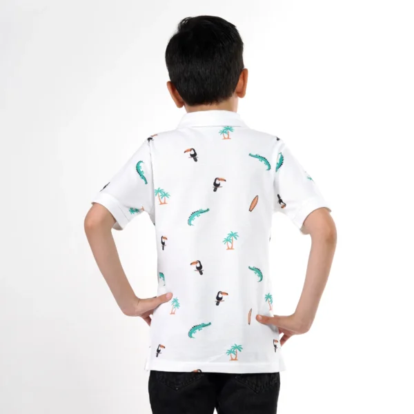White Printed Polo Juniors.pk