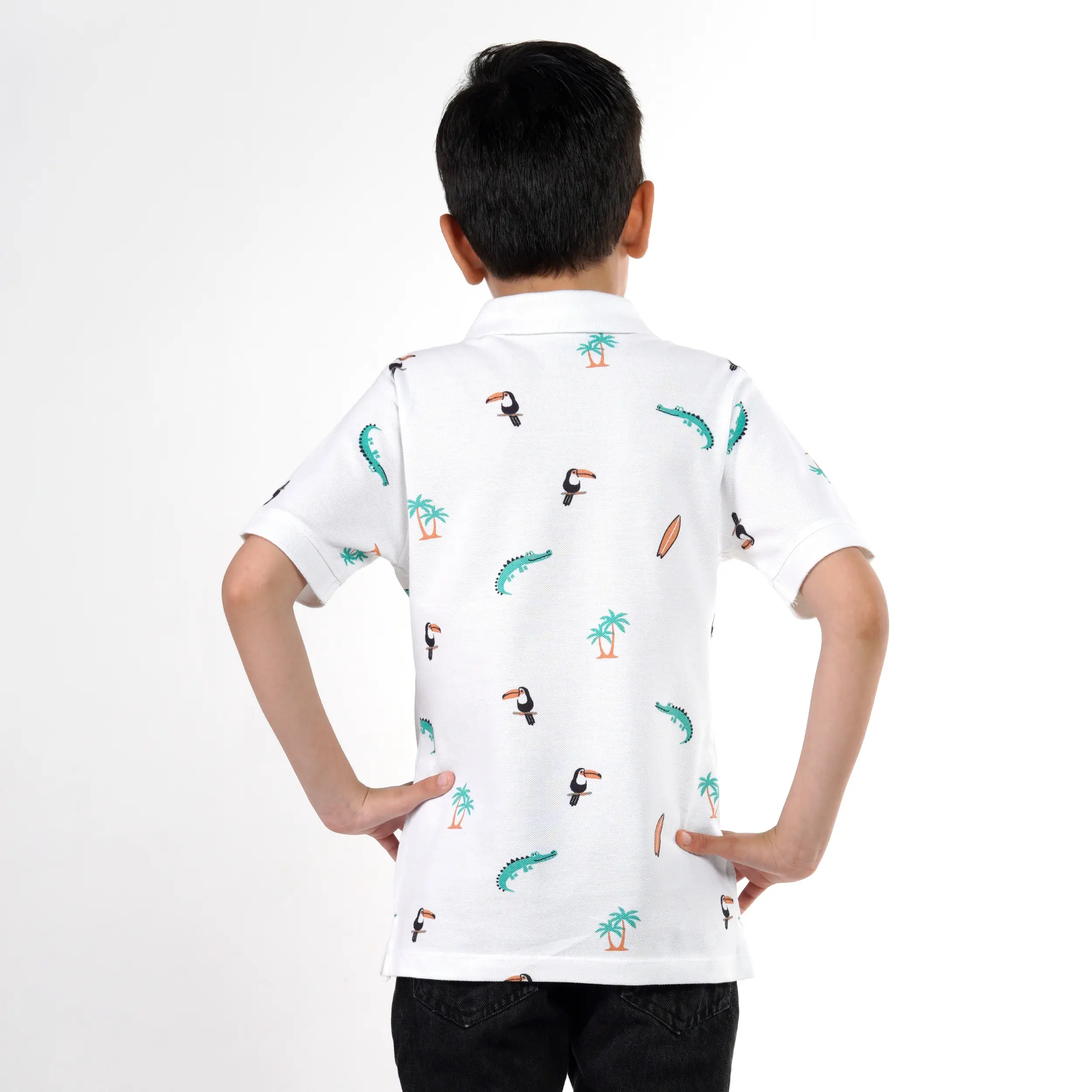 White Printed Polo Juniors.pk