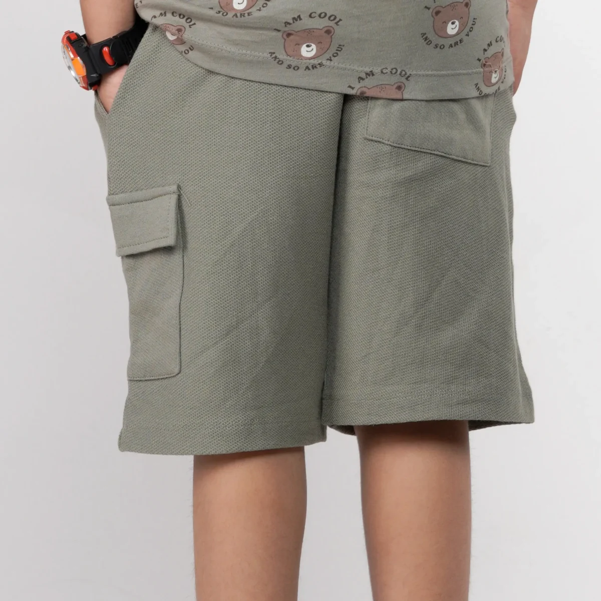 Olive Texture Cargo Shorts - Image 2