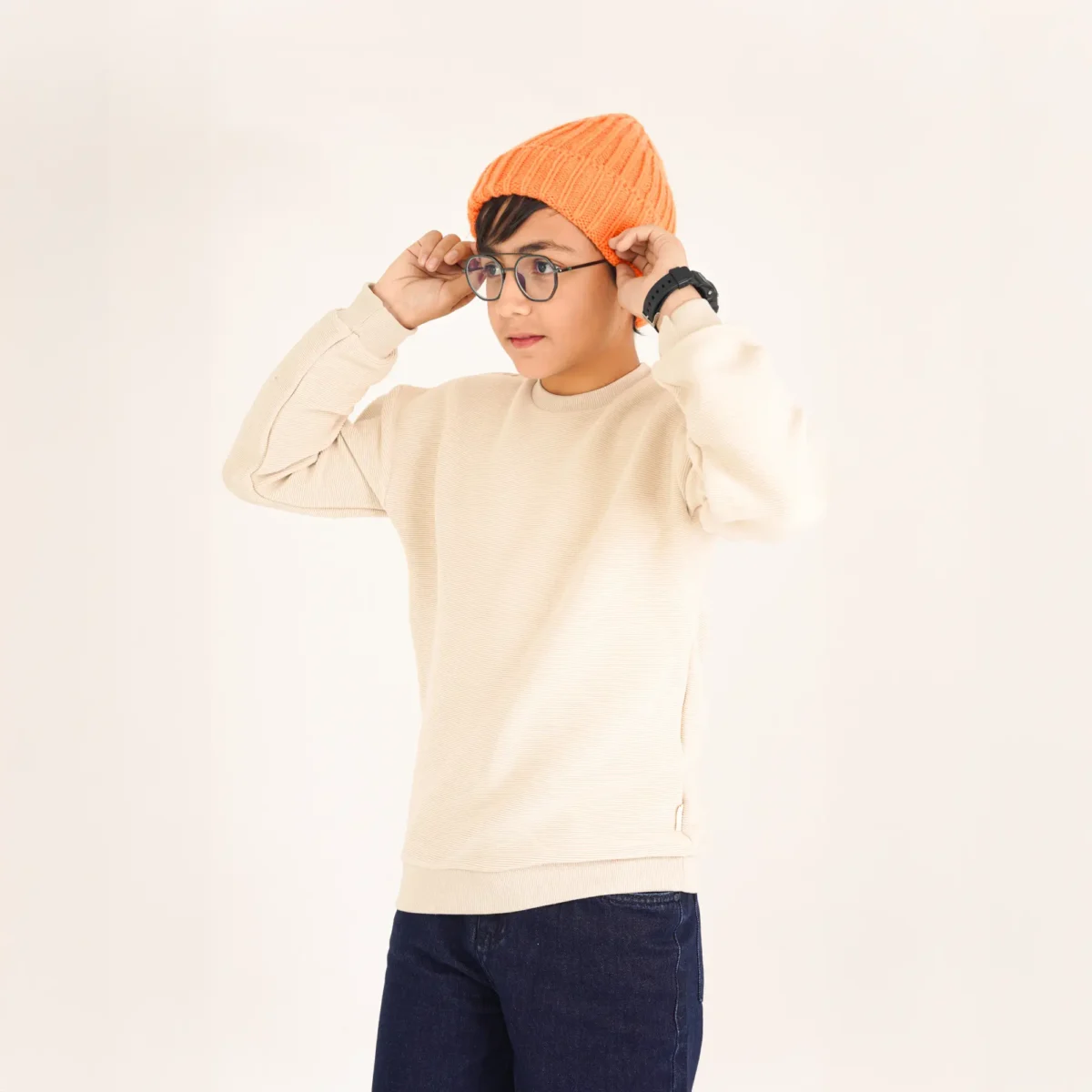 Beige Textured Sweatshirt - Image 3